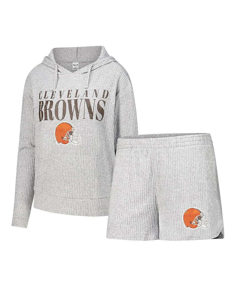 Concepts Sport Women's Gray Cleveland Browns Juniper Long Sleeve Hoodie Top and Shorts Set