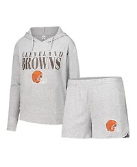 Concepts Sport Women's Gray Cleveland Browns Juniper Long Sleeve Hoodie Top and Shorts Set