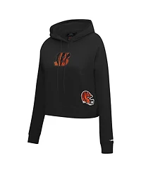 Pro Standard Women's Black Cincinnati Bengals Jeweled Cropped Pullover Hoodie