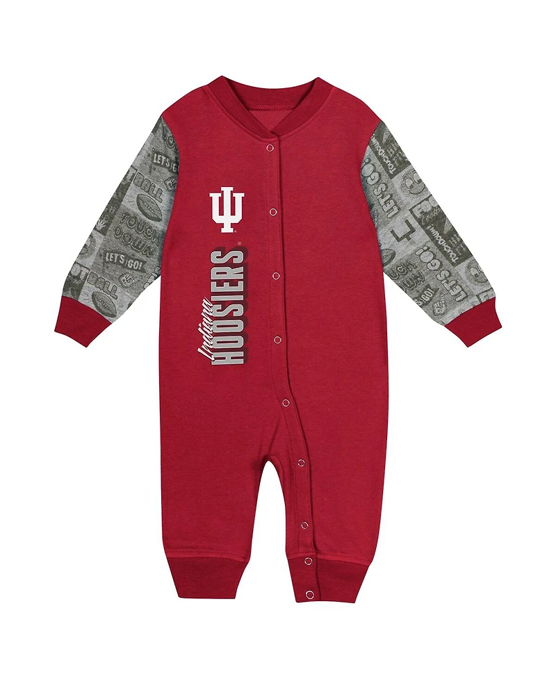 Outerstuff Baby Boys and Girls Crimson Indiana Hoosiers Playbook Color Block Long Sleeve Coveralls