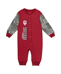 Outerstuff Baby Boys and Girls Crimson Indiana Hoosiers Playbook Color Block Long Sleeve Coveralls