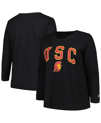 Profile Women's Black Usc Trojans Plus Arch Over Logo Scoop Neck Long Sleeve T-Shirt