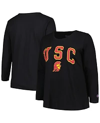 Profile Women's Black Usc Trojans Plus Arch Over Logo Scoop Neck Long Sleeve T-Shirt
