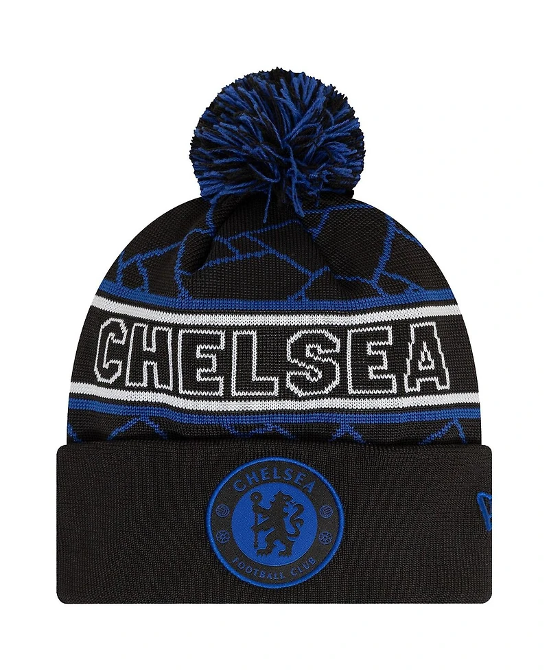 New Era Men's Black Chelsea Sport Cuffed Knit with Pom Hat