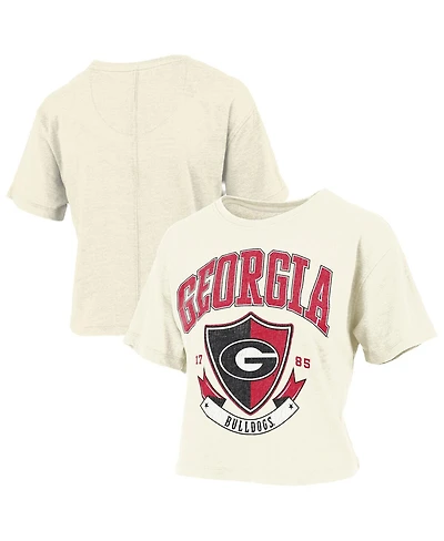 Pressbox Women's Cream Georgia Bulldogs Buckler Vintage Cropped T-Shirt