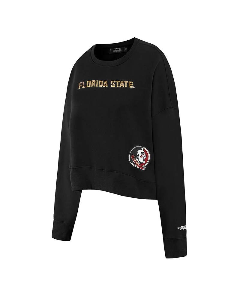 Pro Standard Women's Black Florida State Seminoles Sequin Boxy Cropped Pullover Sweatshirt