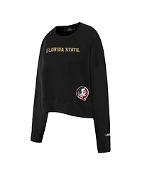 Pro Standard Women's Black Florida State Seminoles Sequin Boxy Cropped Pullover Sweatshirt