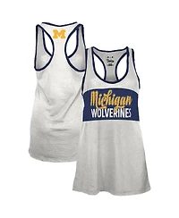 Pressbox Women's White/Navy Michigan Wolverines Tracy Racerback Burnout Tank Top