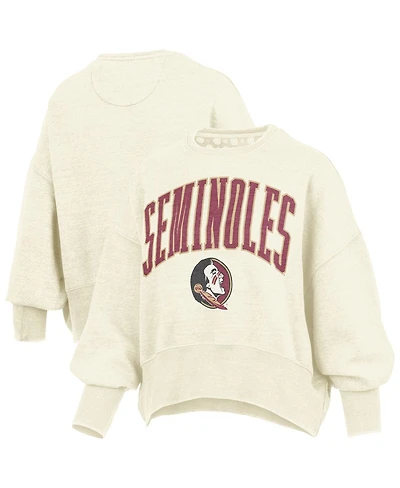 Pressbox Women's Natural Florida State Seminoles Oversized Waist-Length Crewneck Sweatshirt