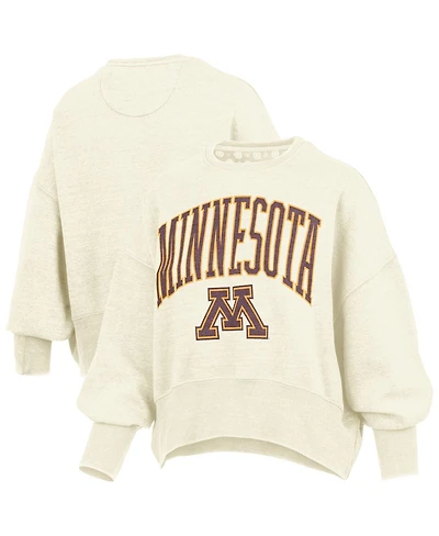 Pressbox Women's Natural Minnesota Golden Gophers Oversized Waist-Length Crewneck Sweatshirt