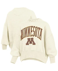 Pressbox Women's Natural Minnesota Golden Gophers Oversized Waist-Length Crewneck Sweatshirt