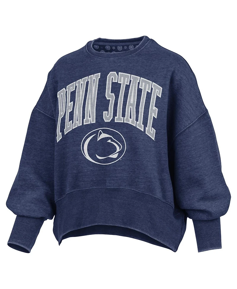 Pressbox Women's Navy Penn State Nittany Lions Oversized Waist-Length Crewneck Sweatshirt