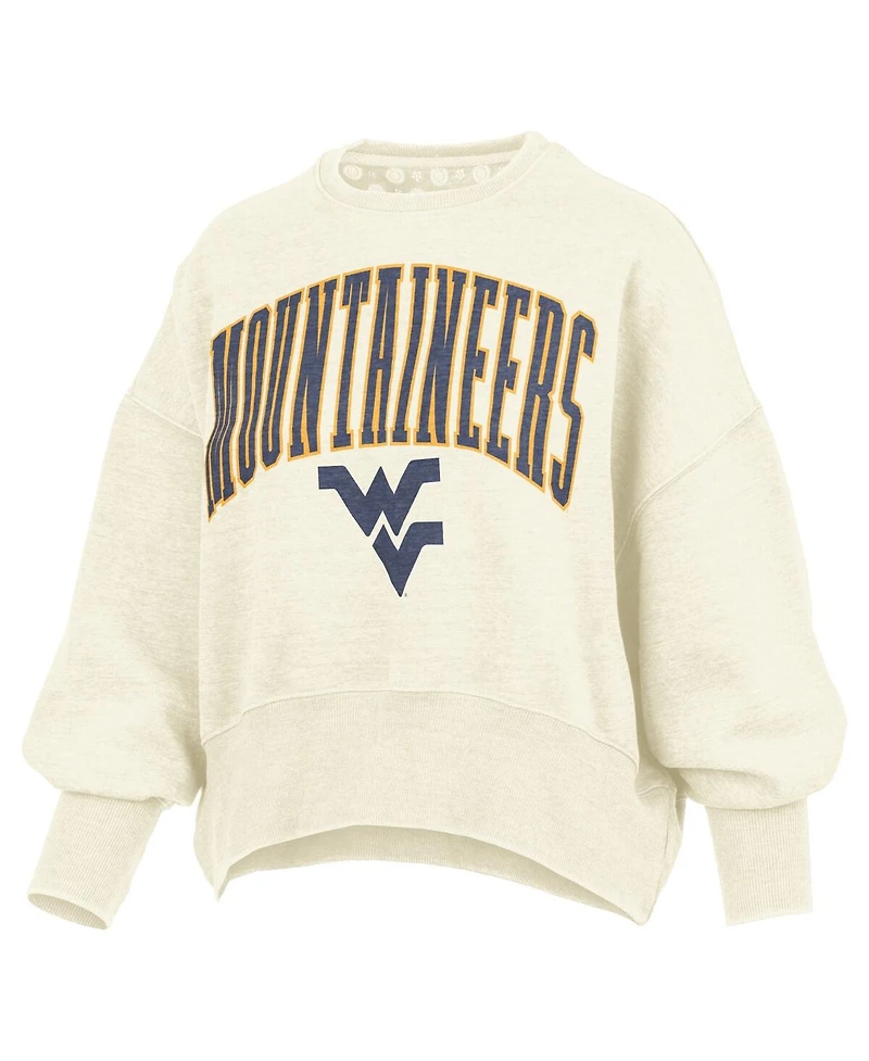 Pressbox Women's Natural West Virginia Mountaineers Oversized Waist-Length Crewneck Sweatshirt