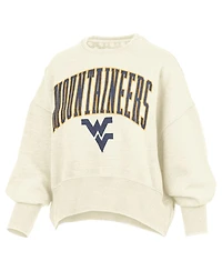 Pressbox Women's Natural West Virginia Mountaineers Oversized Waist-Length Crewneck Sweatshirt