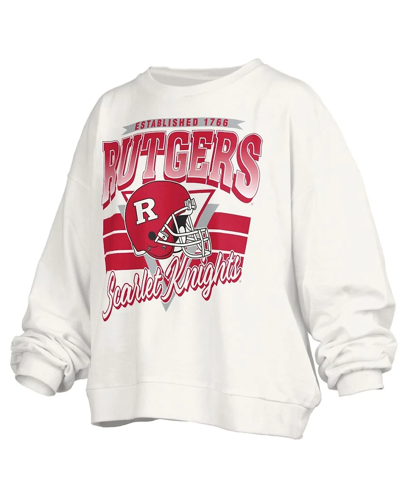 Pressbox Women's White Rutgers Scarlet Knights Oversized Janice Retro Waist-Length Pullover Sweatshirt