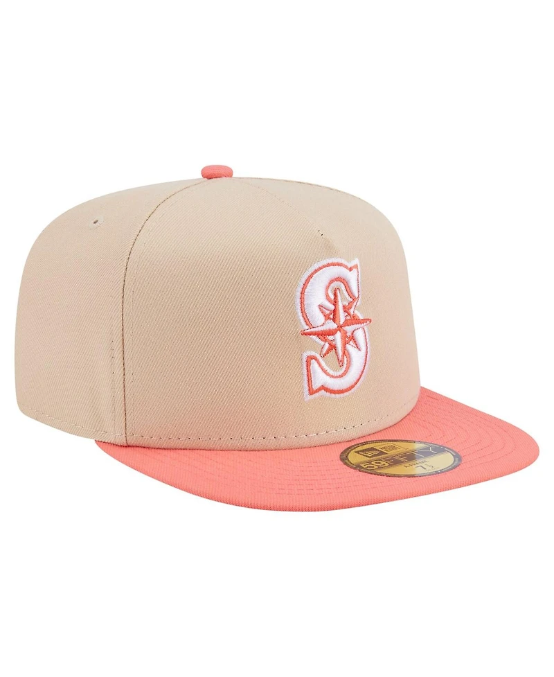 New Era Men's Light Beige/Coral Seattle Mariners Two-Tone Color Pack A-Frame 59FIFTY Fitted Hat