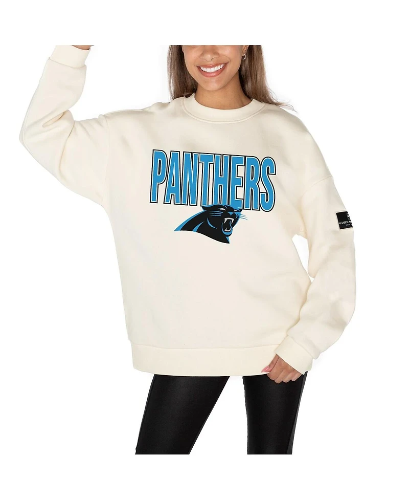 Gameday Couture Women's Cream Carolina Panthers Premium Fleece Oversized Drop Shoulder Pullover Sweatshirt