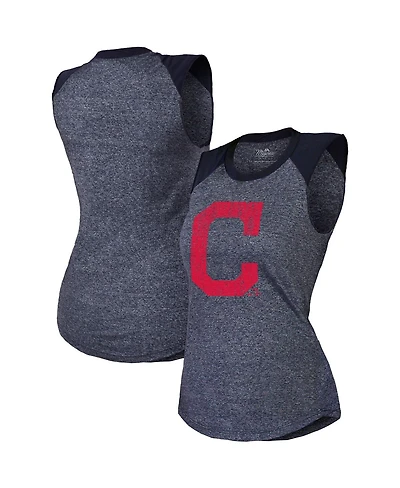 Majestic Threads Women's Navy Cleveland Indians Tri-Blend Raglan Muscle Tank Top