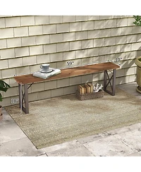 Gymax 59'' Outdoor Acacia Wood Benches Set of 2 for 2-3 Person w/ Metal Support