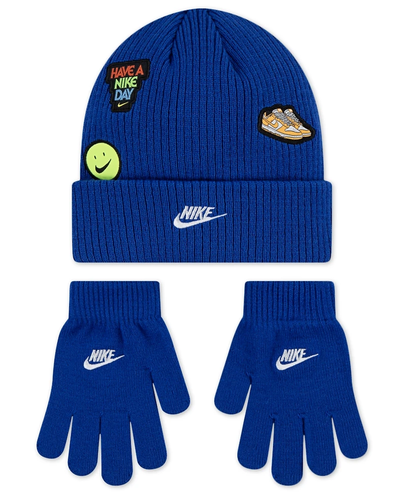 Nike Big Kids 2-Piece Patch Peak Beanie and Gloves Set