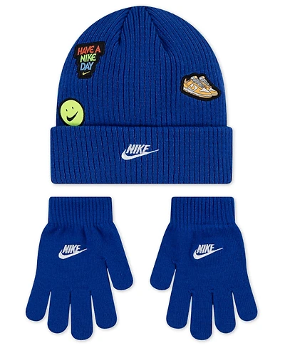 Nike Big Kids 2-Piece Patch Peak Beanie and Gloves Set
