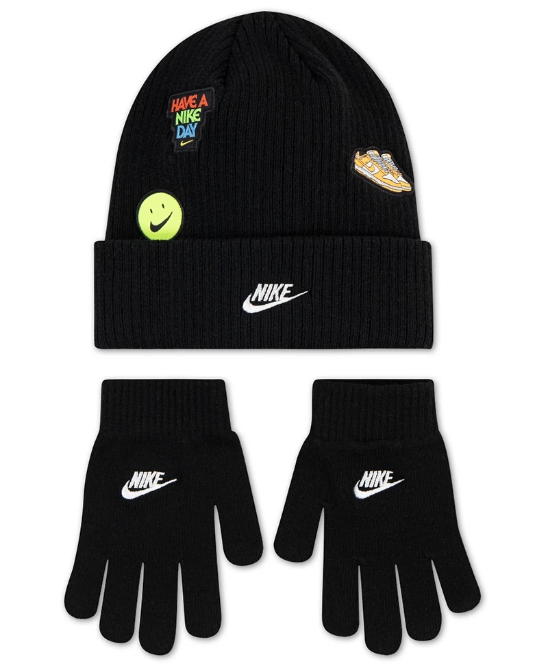 Nike Big Kids 2-Piece Patch Peak Beanie and Gloves Set
