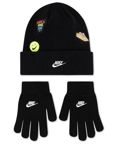 Nike Big Kids 2-Piece Patch Peak Beanie and Gloves Set