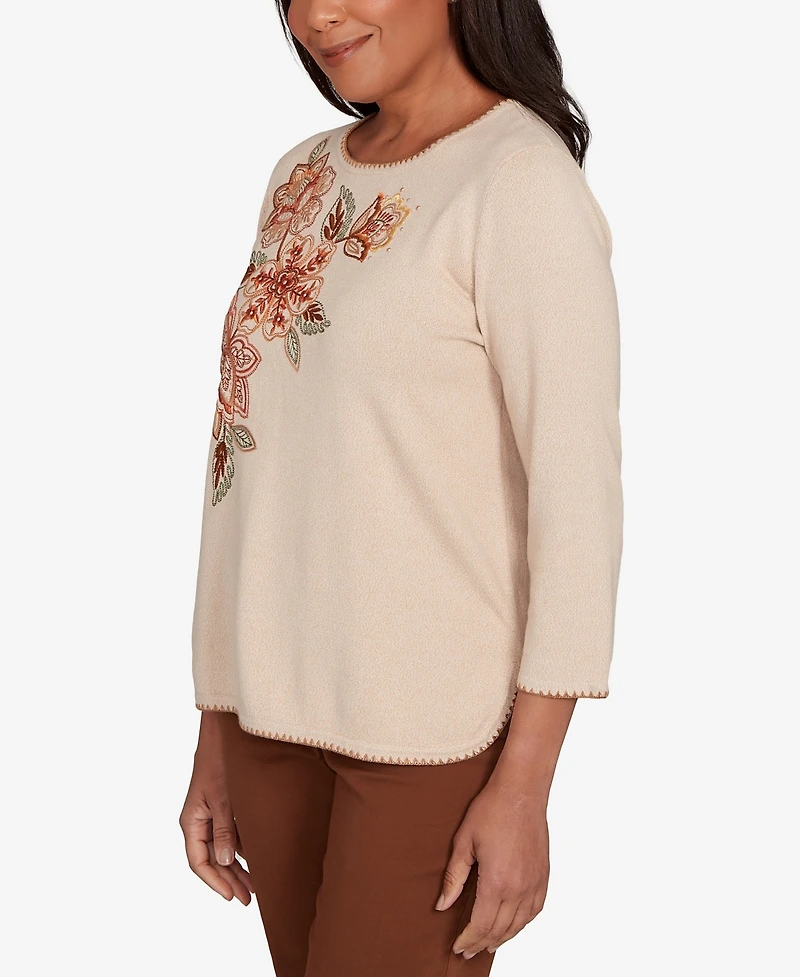 Alfred Dunner Petite Embroidered Flower Sweater