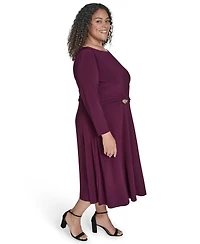 Jessica Howard Plus Boat Neck Asymmetric Side Ruched Midi Dress