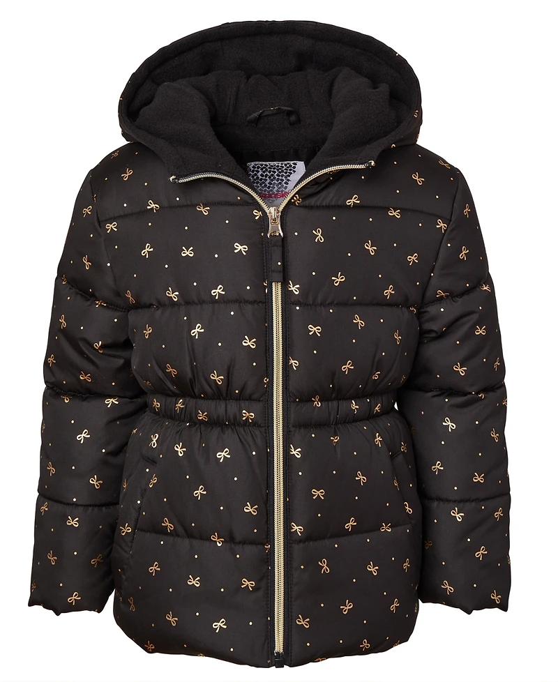 Kensie Girl Toddler and Little Girls Foil Bow Puffer Jacket with Beanie