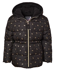 Kensie Girl Toddler and Little Girls Foil Bow Puffer Jacket with Beanie