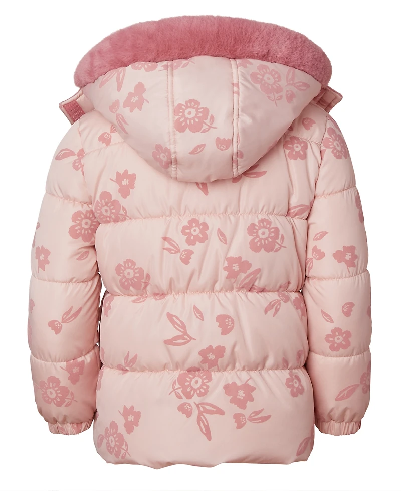 Kensie Girl Toddler and Little Girls Flocked Floral Puffer Jacket