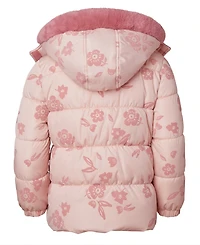 Kensie Girl Toddler and Little Girls Flocked Floral Puffer Jacket