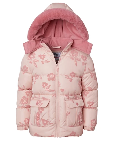Kensie Girl Toddler and Little Girls Flocked Floral Puffer Jacket