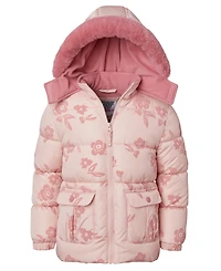 Kensie Girl Toddler and Little Girls Flocked Floral Puffer Jacket
