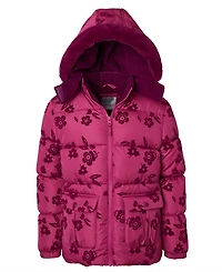 Kensie Girl Toddler and Little Girls Flocked Floral Puffer Jacket