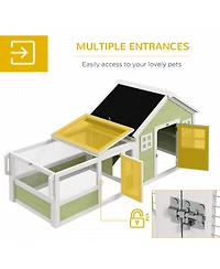 PawHut 64 Inch Rabbit Hutch with Asphalt Roof, Handle, Wheels, Multicolor