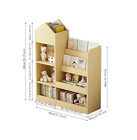 Jujabu Light Brown Wood Kids Bookshelf Toy Storage Organizer with Bookcase for Books, Toys