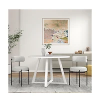 Roundhill Furniture Durban 3-Pc Round Dining Set, Trestle Dining Table with 2 Boucle Chairs