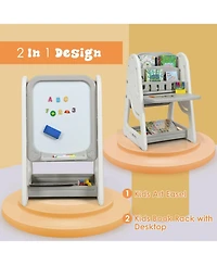 Akiudex 2-in-1 Kids Art Easel with Desk and Chair Adjustable Height and Storage