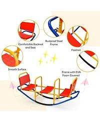 Akiudex 3-Seater Kids Teeter Totter with Backrest and Handrails for Ages 3–8