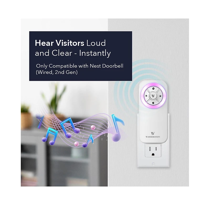 Wasserstein Doorbell Chime for Google Nest Doorbell (Wired, 2nd Gen) - Nest Doorbell Chime with Wired Transmitter (White)