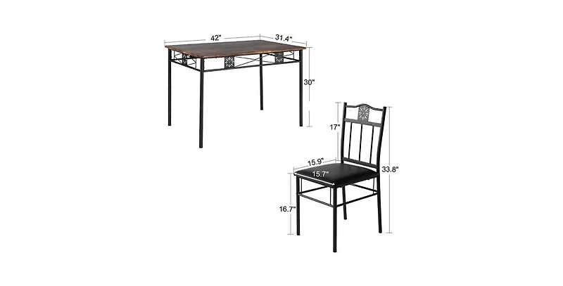 Slickblue Wood-Top Farmhouse Dining Table with 4 Upholstered Chairs, 5-Piece Set
