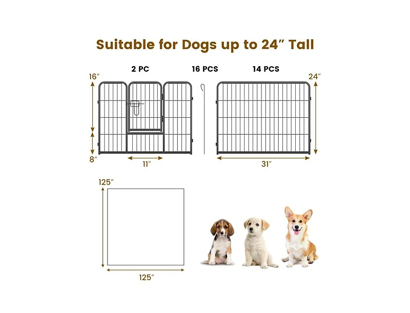 Akiudex Heavy-Duty 16-Panel Dog Playpen with Lockable Door