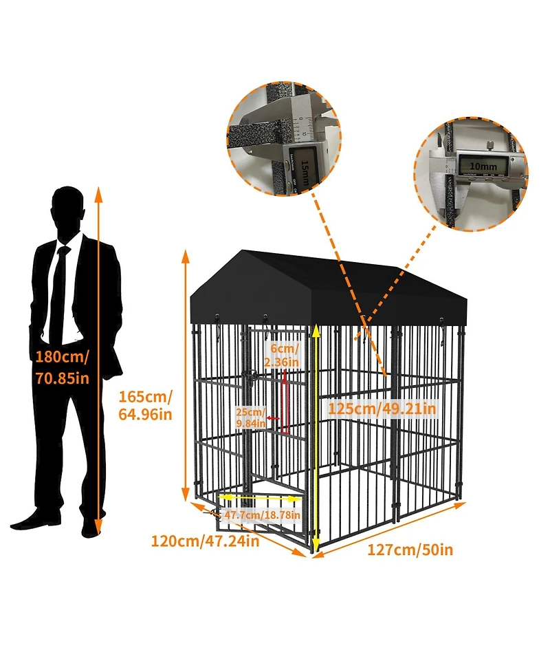 Bingopaw Waterproof Dog Kennel Outdoor Dog Playpen Enclosure with Roof,50x47.2x64.9''