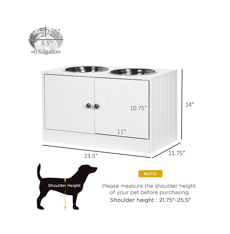 Aostirmotor 44in-l White Elevated Dog Bowls Storage Cabinet Raised Dog Bowl Stand Feeding Station