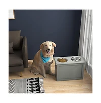 Aostirmotor Gray Raised Pet Feeding Station Storage with 2 Stainless Steel Bowls for Large Dogs