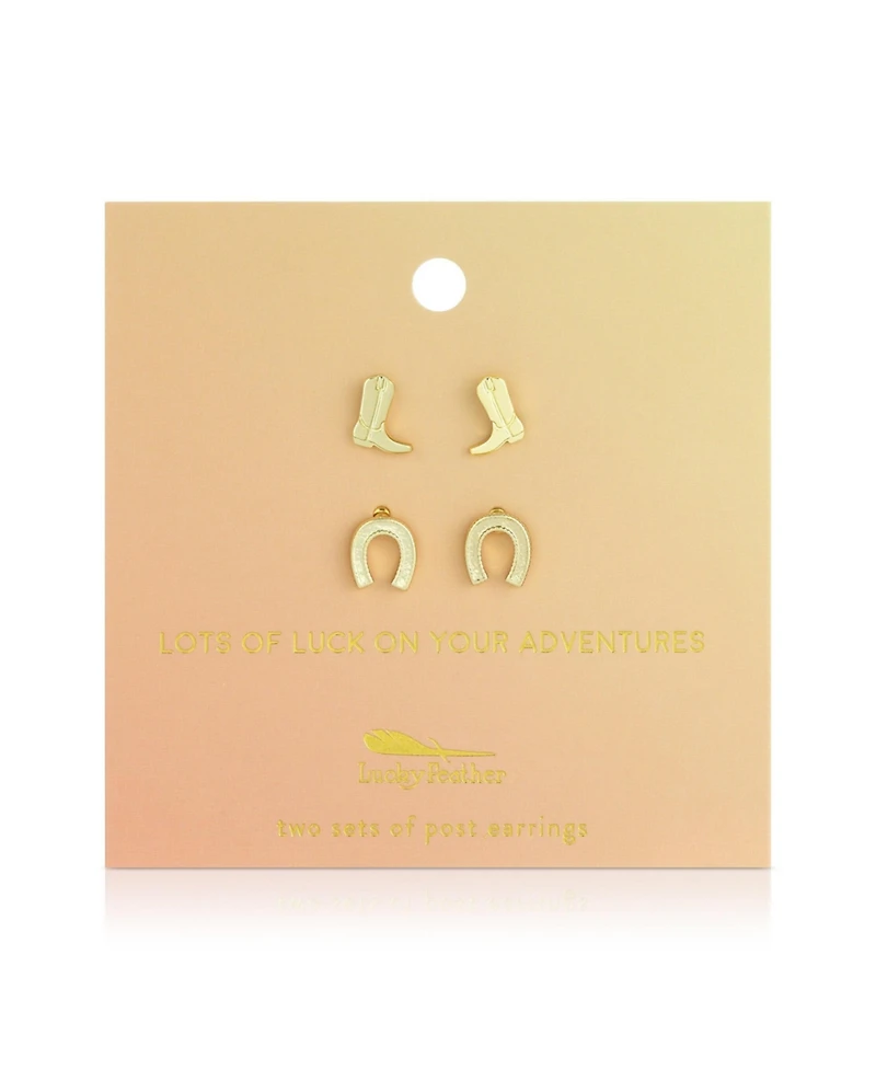 Lucky Feather Earring Set - 2 pr - Boots + Horseshoe