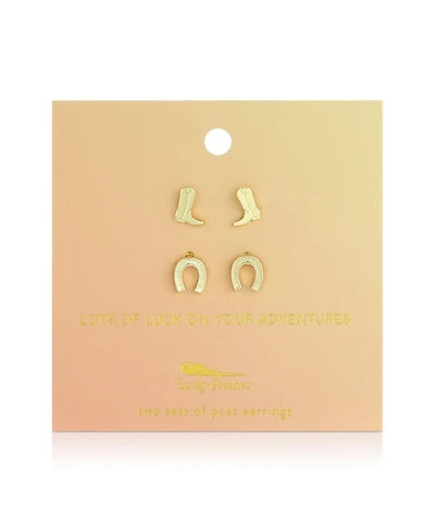 Lucky Feather Earring Set - 2 pr - Boots + Horseshoe