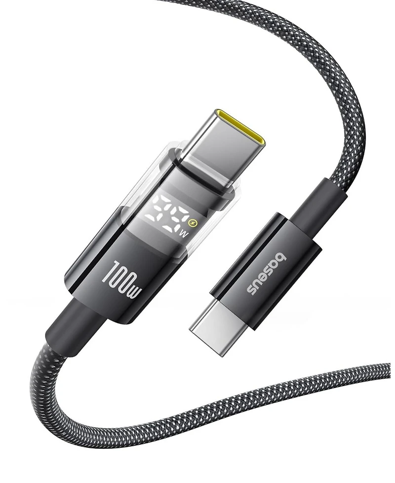 Baseus Usb C Cable, 100W 5A Fast Charging Usb C Charger Cable with Led Display,6.6ft Braided Usb C to Usb C Cable